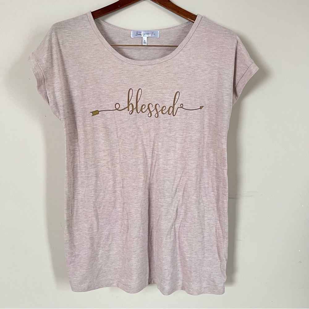 Two Beautiful Maternity beige ‘blessed’ top women’s small